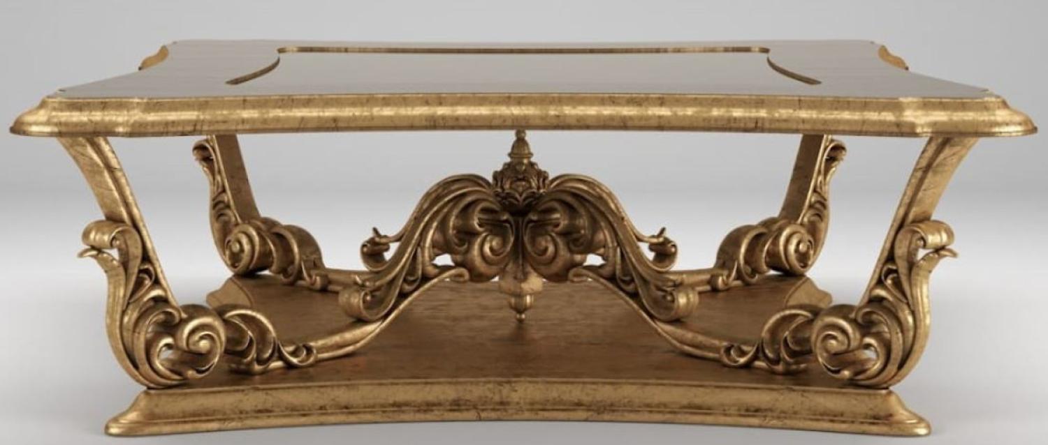 Casa Padrino Luxus Barock Couchtisch Braun / Antik Gold 145 x 145 x H. 50 cm - Prunkvoller Wohnzimmertisch im Barockstil - Barock Möbel Bild 1