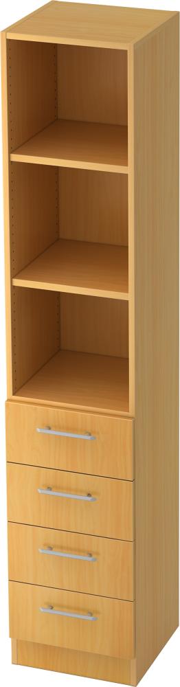 bümö® office Schubladen-Regal mit 4 Schüben & 3 Regalfächer in Buche mit Relinggriffen Bild 1