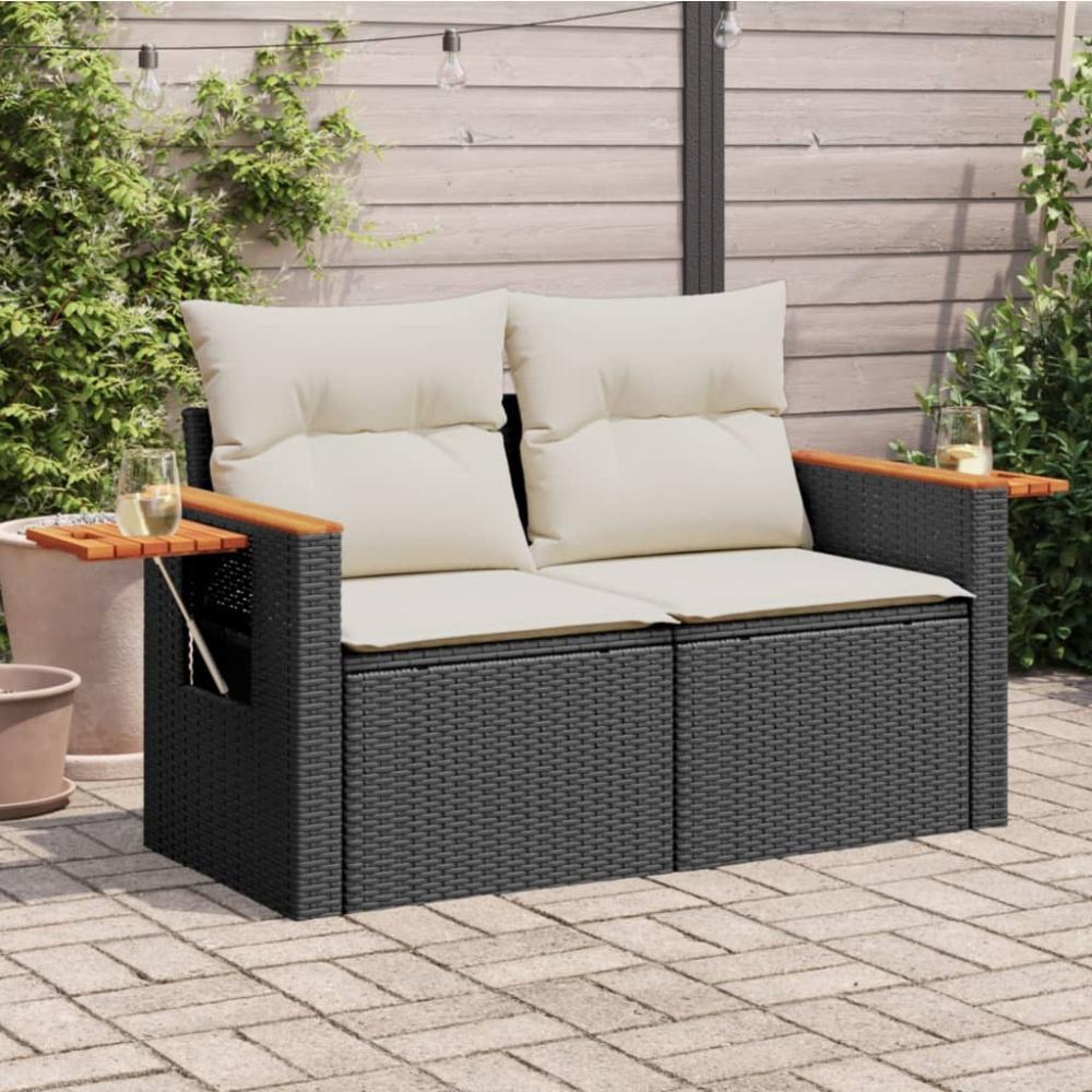 vidaXL Gartensofa mit Kissen 2-Sitzer Schwarz Poly Rattan Bild 1