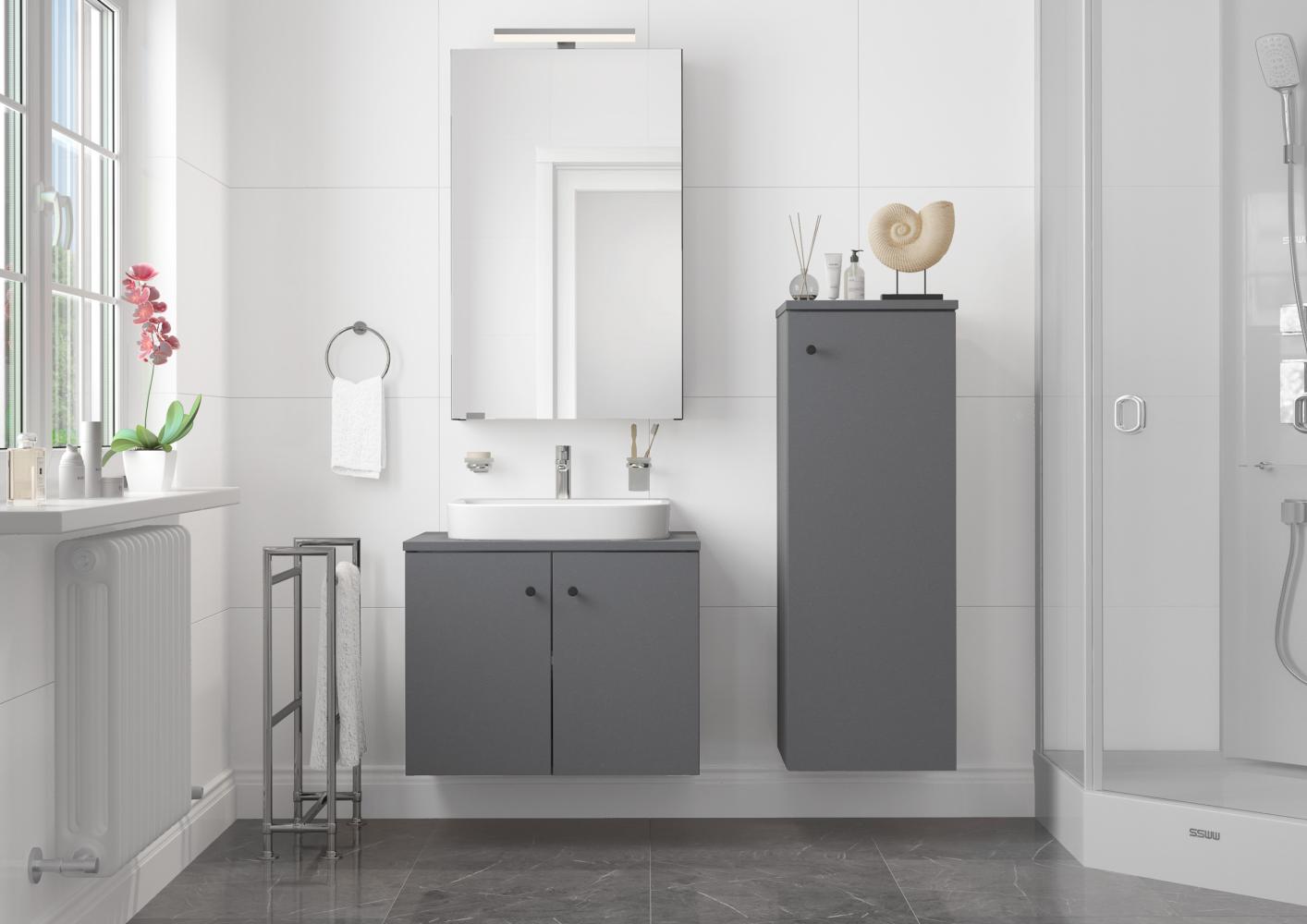 Badezimmermöbel-Set Spiegelschrank Waschtisch Schrank halbhoch grau V-90. 59-01 Bild 1