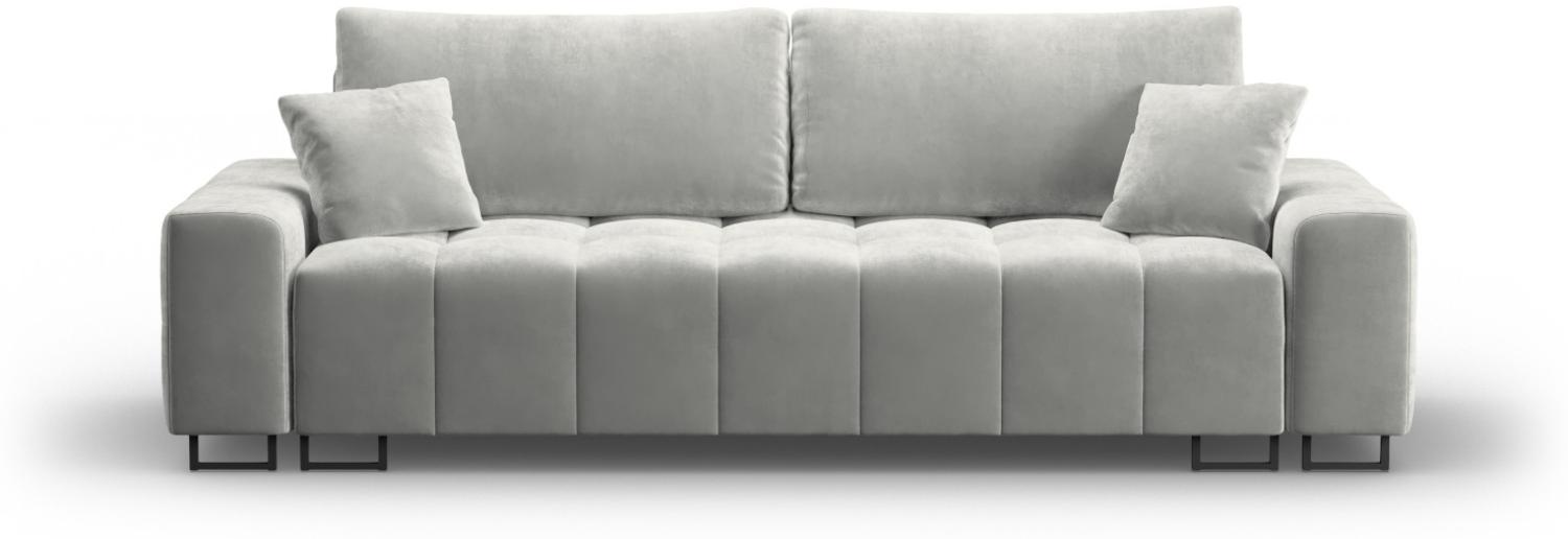 Micadoni 3-Sitzer Samtstoff Sofa mit Bettfunktion und Box Byron | Bezug Light Grey | Beinfarbe Black Metal Bild 1