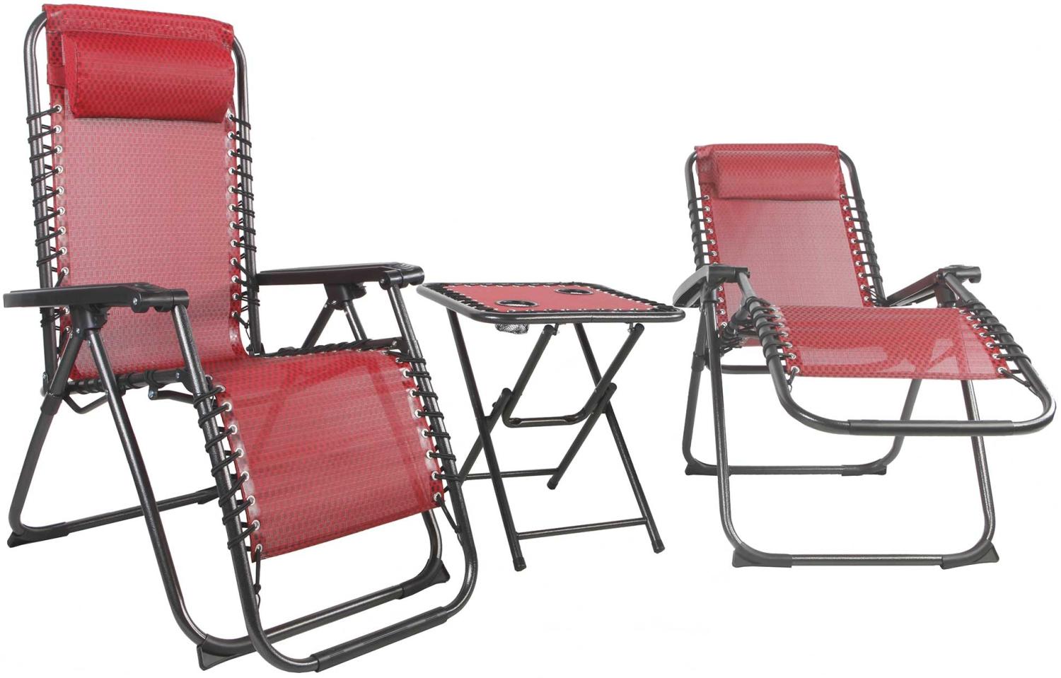 3 tlg. Relax Set Sessel m. Kopfkissen Tisch Gartenstuhl Gartenmöbel Liegesessel schwarz/rot Bild 1