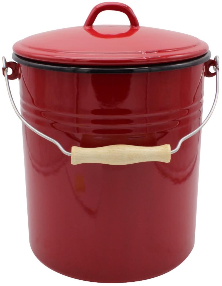 Karl Krüger Mülleimer 5 Liter aus Haushaltemaille in rot mit Deckel Bild 1
