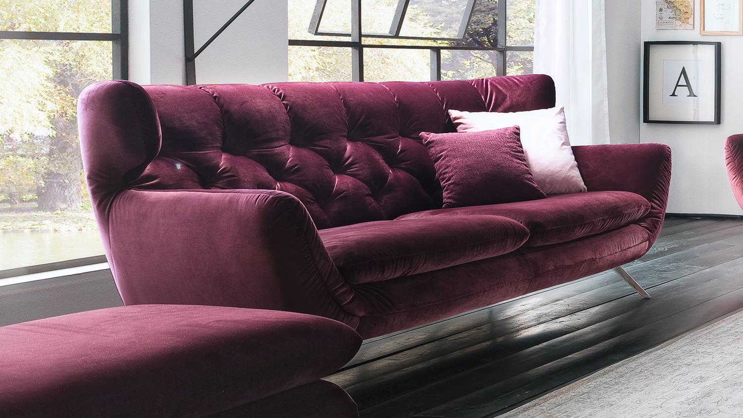 Candy Sofa SIXTY 2,5-Sitzer Bezug Velour Stoff purple Gestell Chrom 200 cm Bild 1