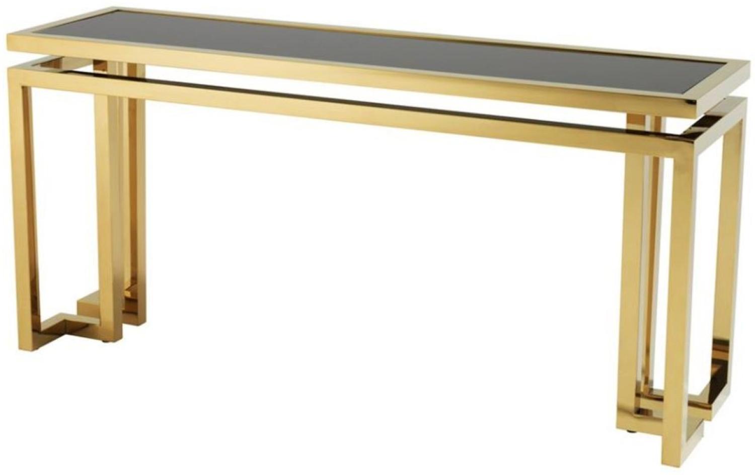 Casa Padrino Designer Edelstahl Konsole gold mit schwarzem Glas - Luxus Konsolentisch Bild 1