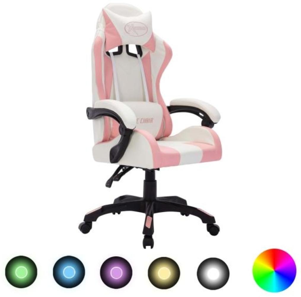 vidaXL Gaming-Stuhl mit RGB LED-Leuchten Rosa und Weiß Kunstleder Bild 1