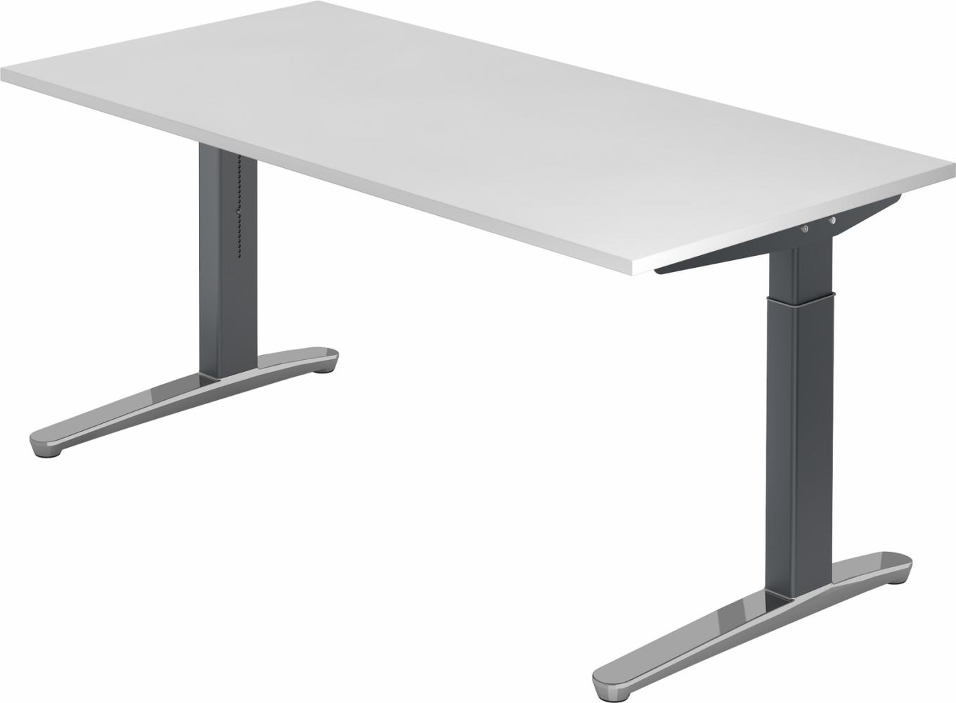 bümö® Design Schreibtisch XB-Serie höhenverstellbar, Tischplatte 160 x 80 cm in weiß, Gestell in graphit/alu poliert Bild 1