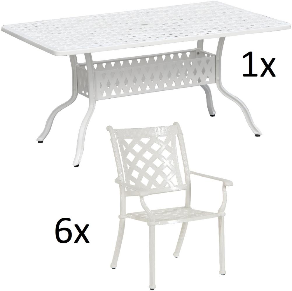 Inko 7-teilige Sitzgruppe Alu-Guss weiß Tisch 150x97x74 cm cm mit 6 Sesseln Tisch 150x97 cm mit 6x Sessel Duke Bild 1