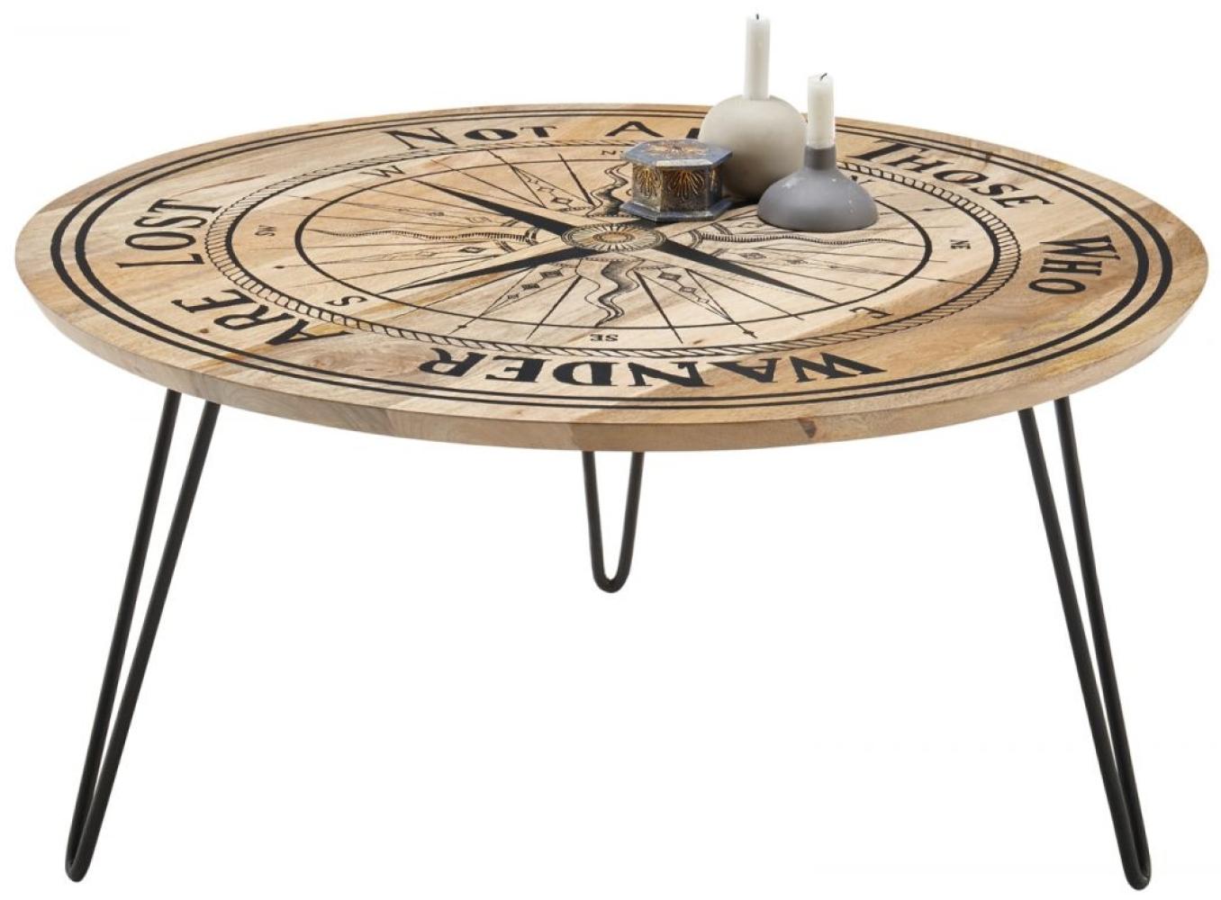 'Nevis' Couchtisch mit Kompass-Motiv, Mango, 46 x Ø 90 cm Bild 1
