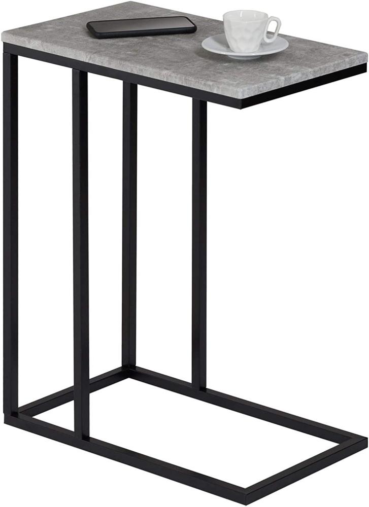 IDIMEX Beistelltisch Debora, praktischer Wohnzimmertisch in C-Form, schöner Couchtisch Tischplatte rechteckig in Beton dunkel, eleganter Sofatisch mit Metallgestell in schwarz Bild 1