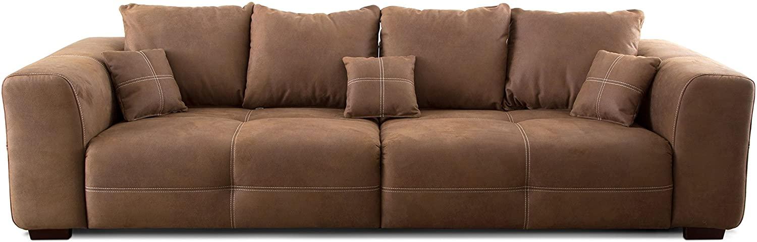 Cavadore Big Sofa Mavericco / XXL Sofa im modernen Design / Inklusive Rückenkissen und Zierkissen / 287 x 69 x 108 cm (BxHxT) / Mikrofaser Braun Bild 1