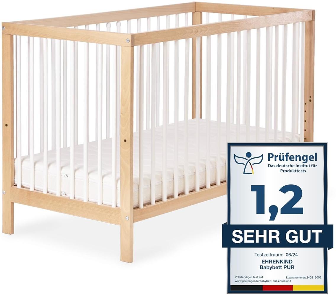 Ehrenkind Babybett PUR aus Buchenholz, Kinderbett 9-Fach höhenverstellbar mit entnehmbaren Stangen Baby Bett Bild 1