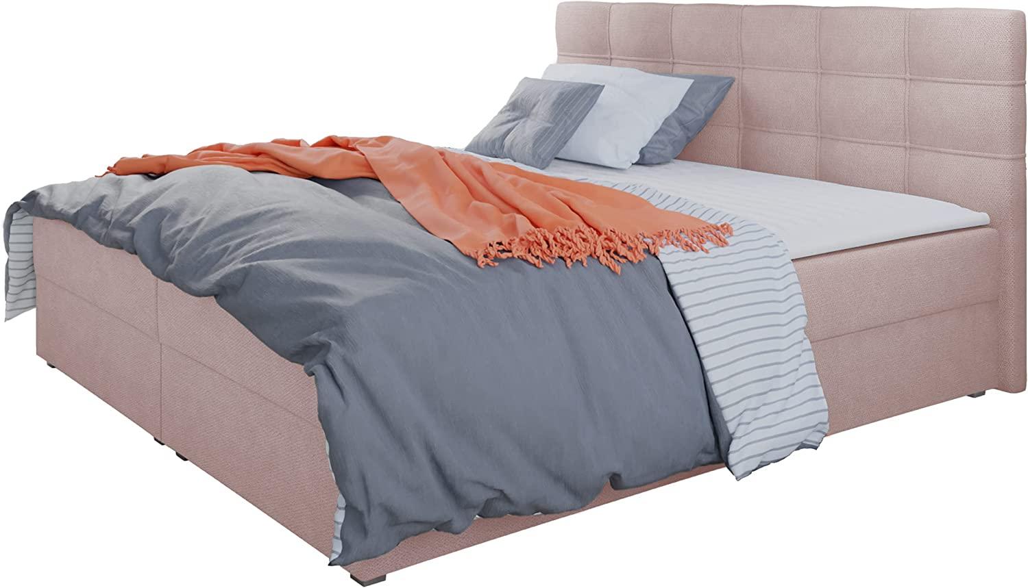 Mirjan24 'Wirig 2' Boxspringbett mit Bettkästen, Bonellfederkern-Matratze & Topper, Stoff rosa, 180 x 200 cm Bild 1