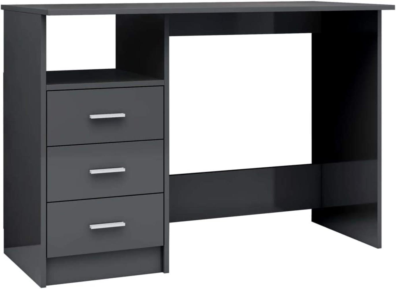 Schreibtisch mit Schubladen, Spanplatte Hochglanz-Grau, 110 × 50 × 76 cm Bild 1