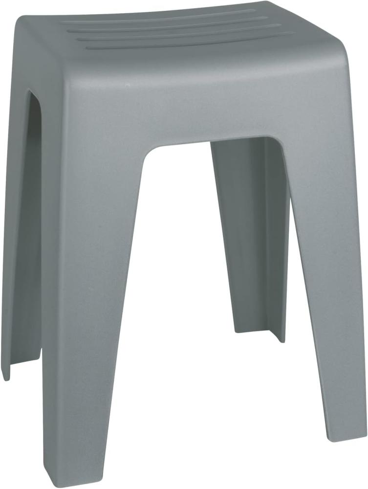 WENKO Badhocker Kumba, hochwertiger Hocker in modernem Design aus Kunststoff in schwerer Qualität, Sitzhocker belastbar bis 120 kg, ideal für Badezimmer und Gäste-WC (B x H x T) 38 x 47 x 32 cm, Grau Bild 1