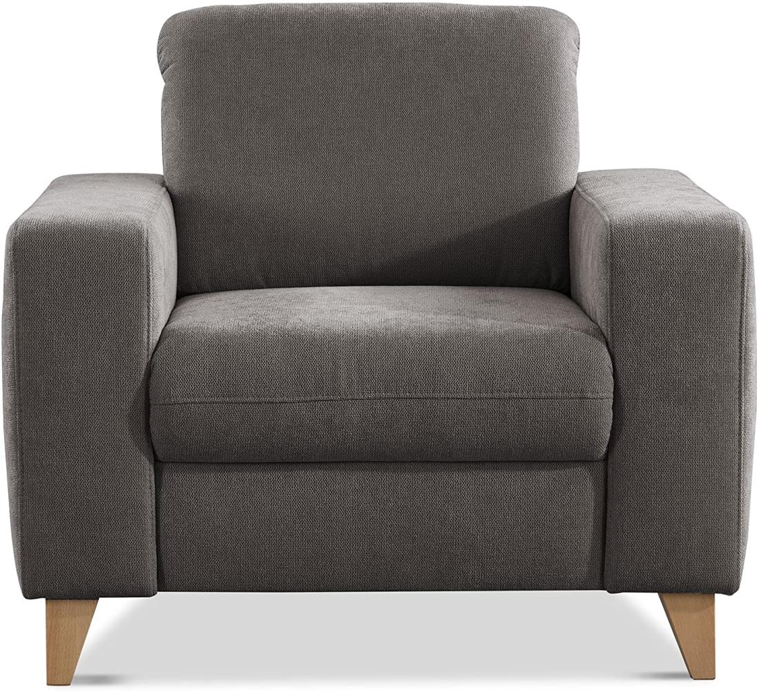 CAVADORE Sessel Lotta / Skandinavischer Polstersessel mit Federkern und Holzfüßen / 98 x 88 x 88 / Webstoff, Dunkelgrau Bild 1