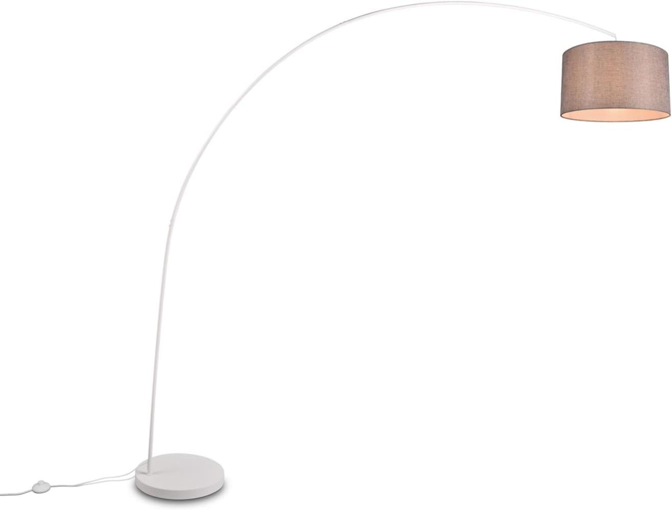 LED Bogenleuchte Metall Weiß Stoff Lampenschirm Grau, 210cm Bild 1