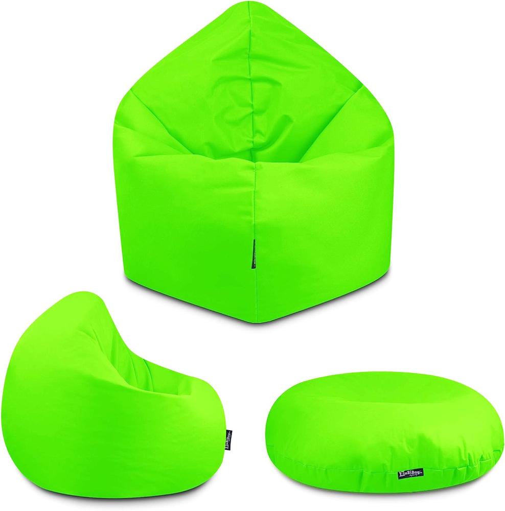 BuBiBag - 2in1 Sitzsack Bodenkissen - Outdoor Sitzsäcke Indoor Beanbag in 32 Farben und 3 Größen - Sitzkissen für Kinder und Erwachsene (100 cm Durchmesser, Neongrün) Bild 1