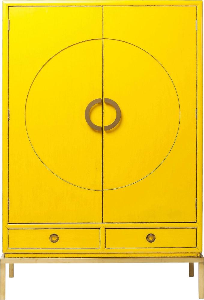 Kare Design Disk Yellow, Kleiderschrank, Hochkommode, Holzschrank, Schrank mit 2 Türen und 2 Schubladen für Wohnzimmer, (H/B/T) 180x120x55cm, Holz, Gelb, (55 x 120 x 180 cm Bild 1