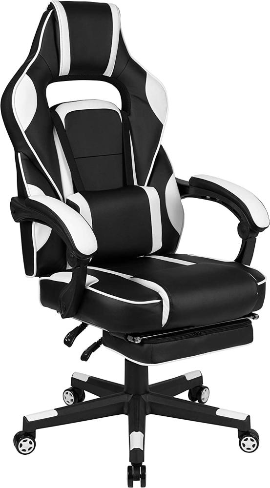 Flash Furniture Gaming Stuhl mit hoher Rückenlehne – Ergonomischer Bürosessel mit verstellbaren Armlehnen und Fußstütze – Perfekt als Zockerstuhl und fürs Home Office – Weiß Bild 1