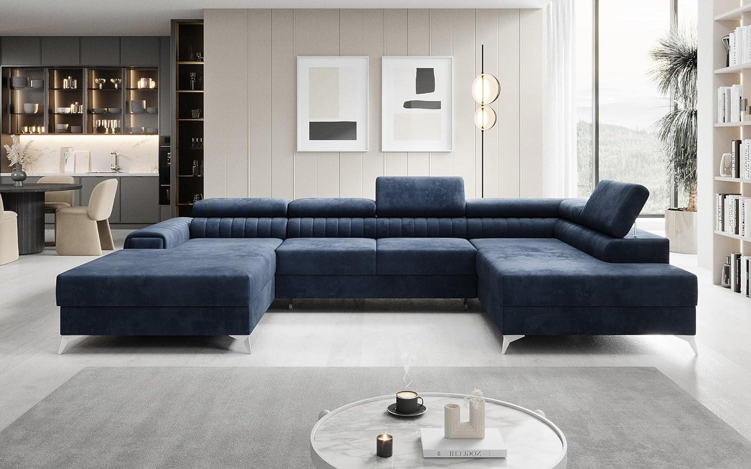 Designer Sofa Collina mit Schlaf- und Klappfunktion Samt Blau Rechts Bild 1