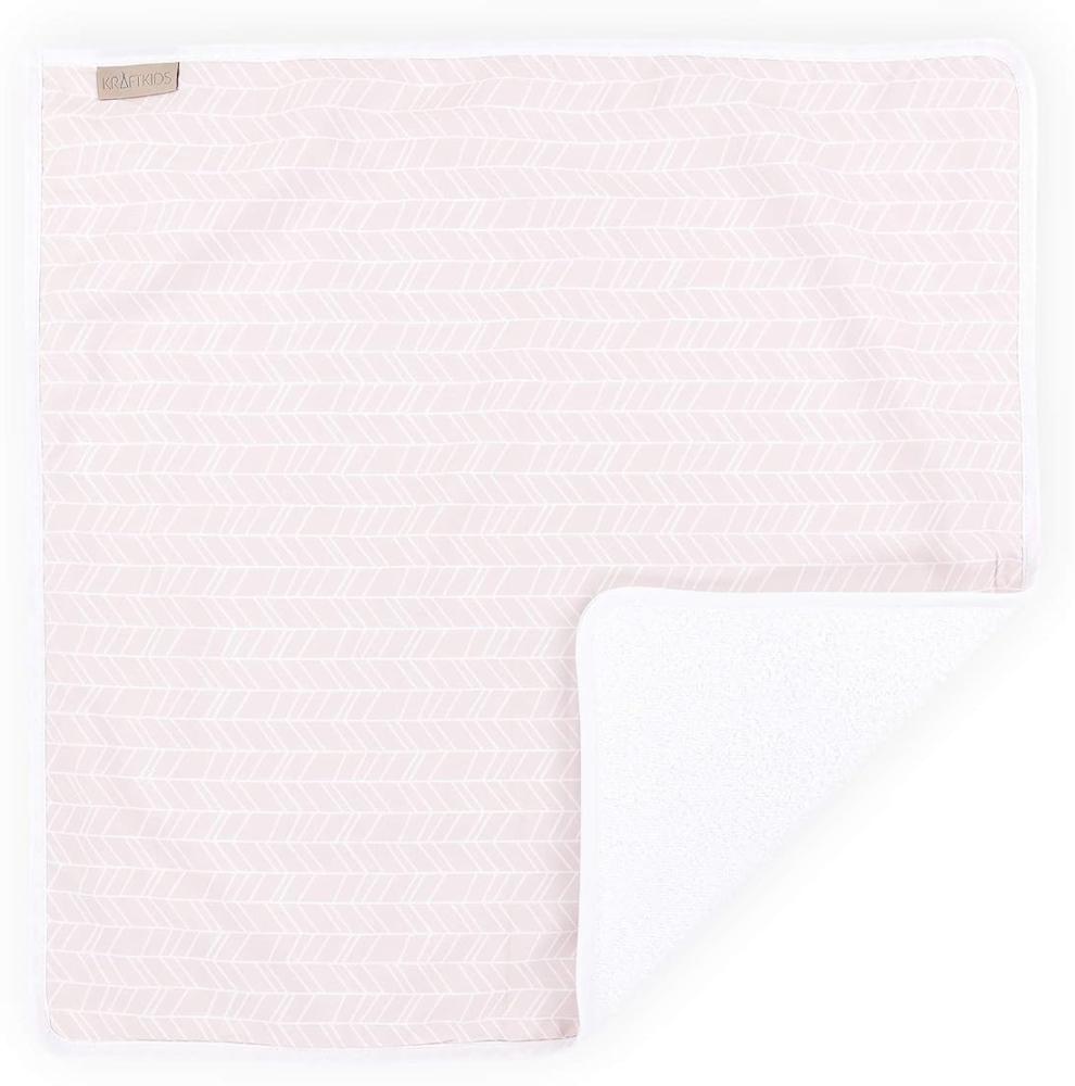 KraftKids Wickeltischunterlage weiße Feder Muster auf Rosa, Windelmatte aus 100% Baumwolle, wasserundurchlässige Reise-Wickelunterlage Bild 1