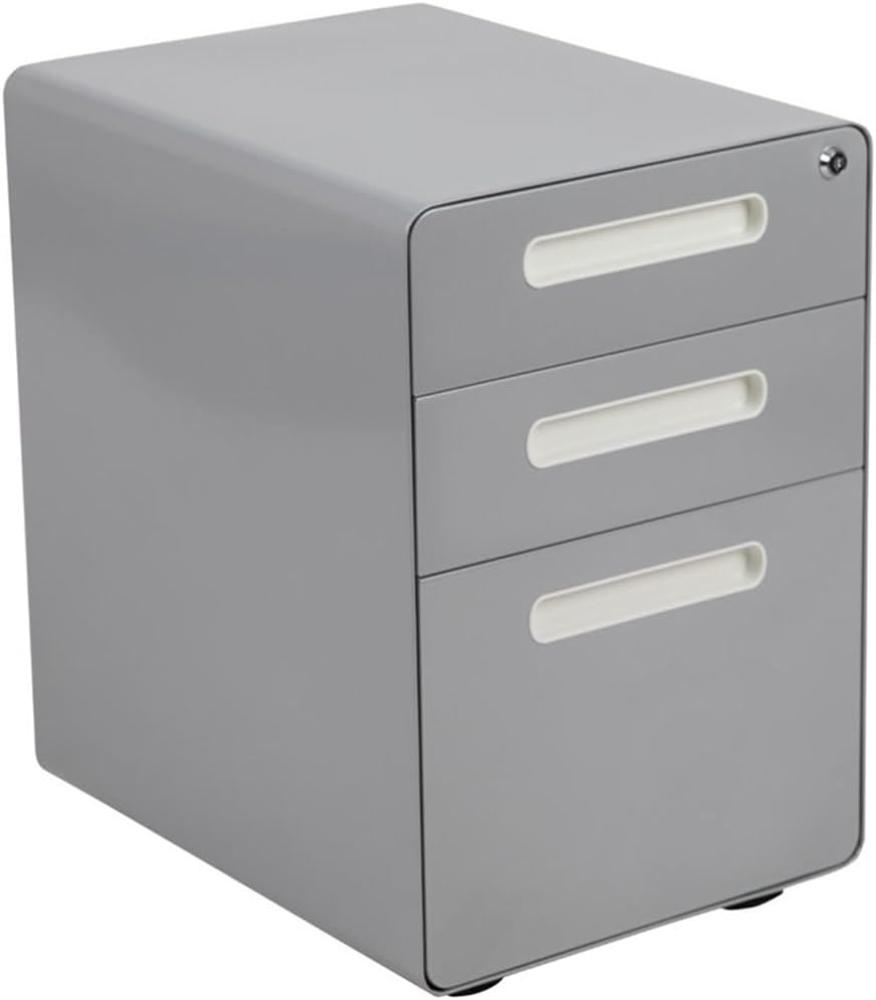 Flash Furniture Wren Ergonomischer Aktenschrank mit 3 Schubladen, mit Anti-Kipp-Mechanismus, Hängeschublade, für Rechts- und Briefablagen, Grau Bild 1