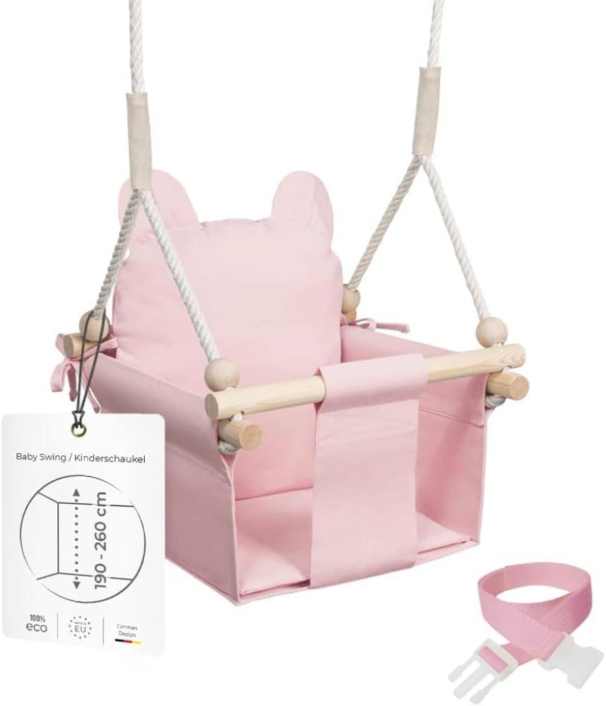 MAMOI® Baby Swing Child Swing Wood Pink + SAFETY BELT | CE | 100% ECO | Made in EU Bild 1