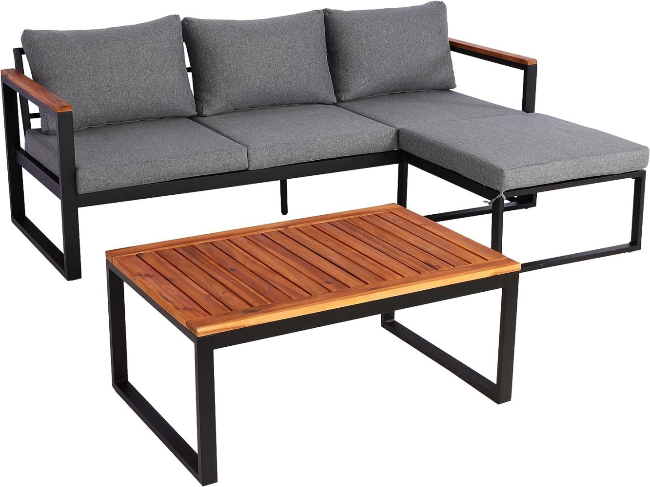 Garten-Garnitur HWC-L26b, Gartenlounge Sitzgruppe Lounge-Set Sofa, Aluminium Akazie Holz MVG-zertifiziert ~ dunkelgrau Bild 1