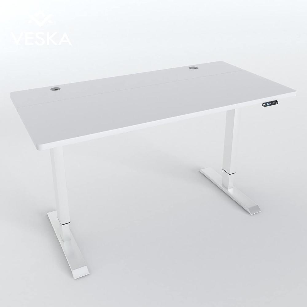 Höhenverstellbarer Schreibtisch (140 x 70 cm) - Sitz- & Stehpult - Bürotisch Elektrisch Höhenverstellbar mit Touchscreen & Stahlfüßen (Weiß/Weiß) Bild 1