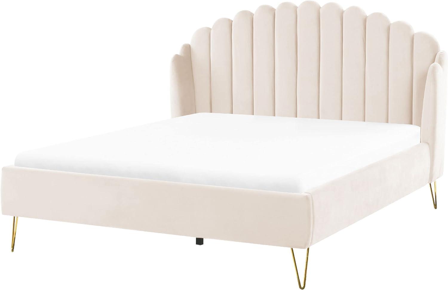 Samtbett hellbeige Lattenrost 160 x 200 cm AMBILLOU Bild 1