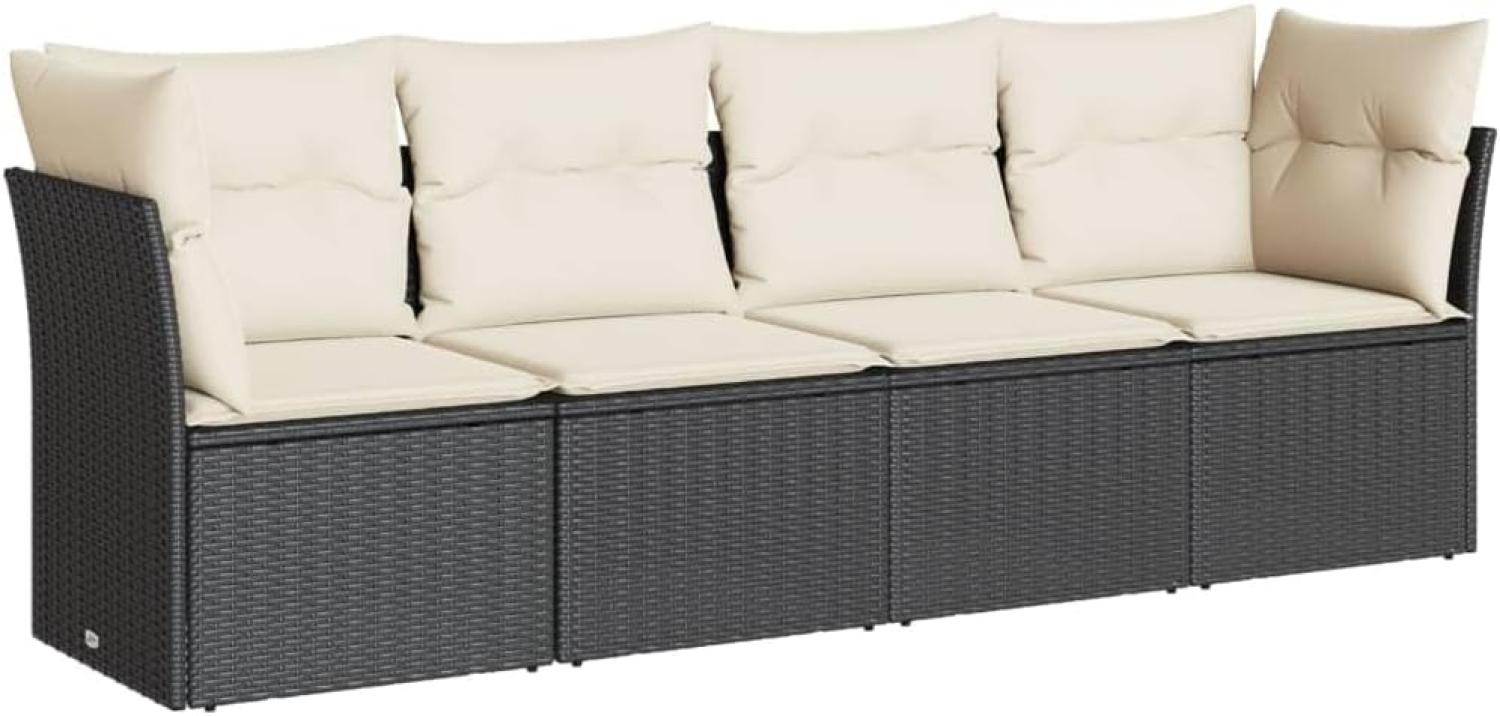 vidaXL 4-tlg. Garten-Sofagarnitur mit Kissen Schwarz Poly Rattan Bild 1