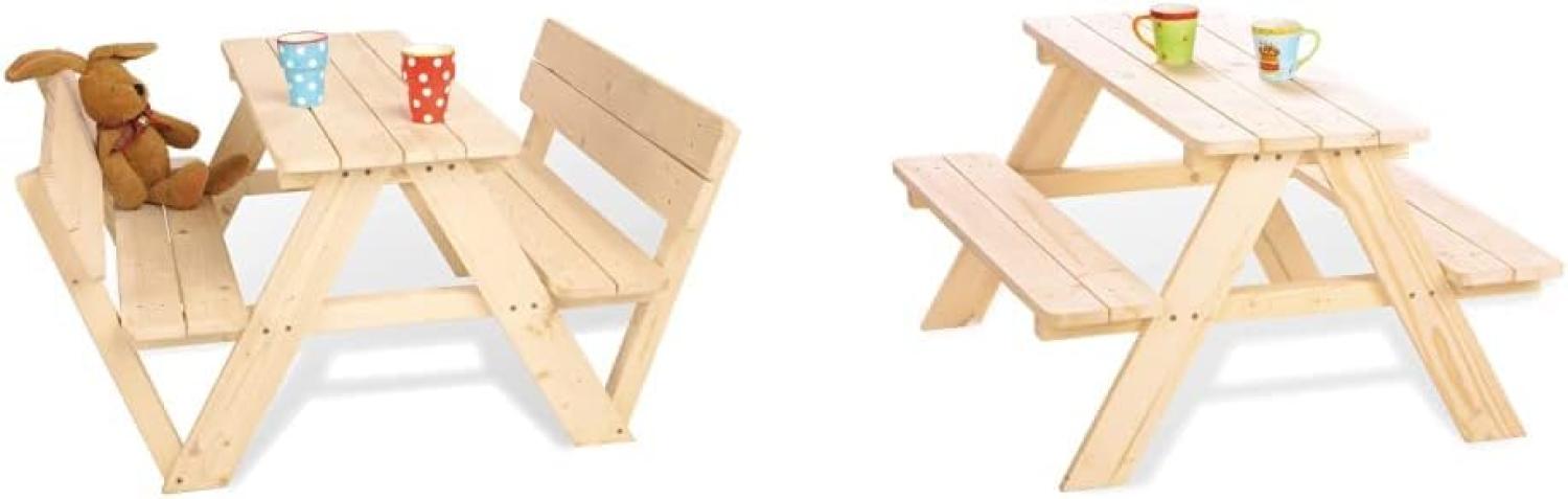 Pinolino Kindersitzgarnitur Nicki für 4 mit Lehne, aus massivem Holz & Kindersitzgarnitur Nicki für 4, aus massivem Holz, 2 Bänke mit 1 Tisch, empfohlen für Kinder ab 2 Jahren, Natur Bild 1