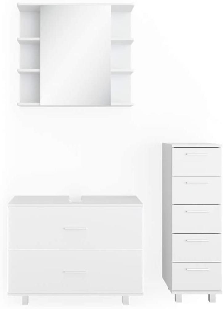 VICCO Badmöbel Set ILIAS 3-teilig Weiß, Weiß, mit Spiegelschrank, Unterschrank, Midischrank Bild 1