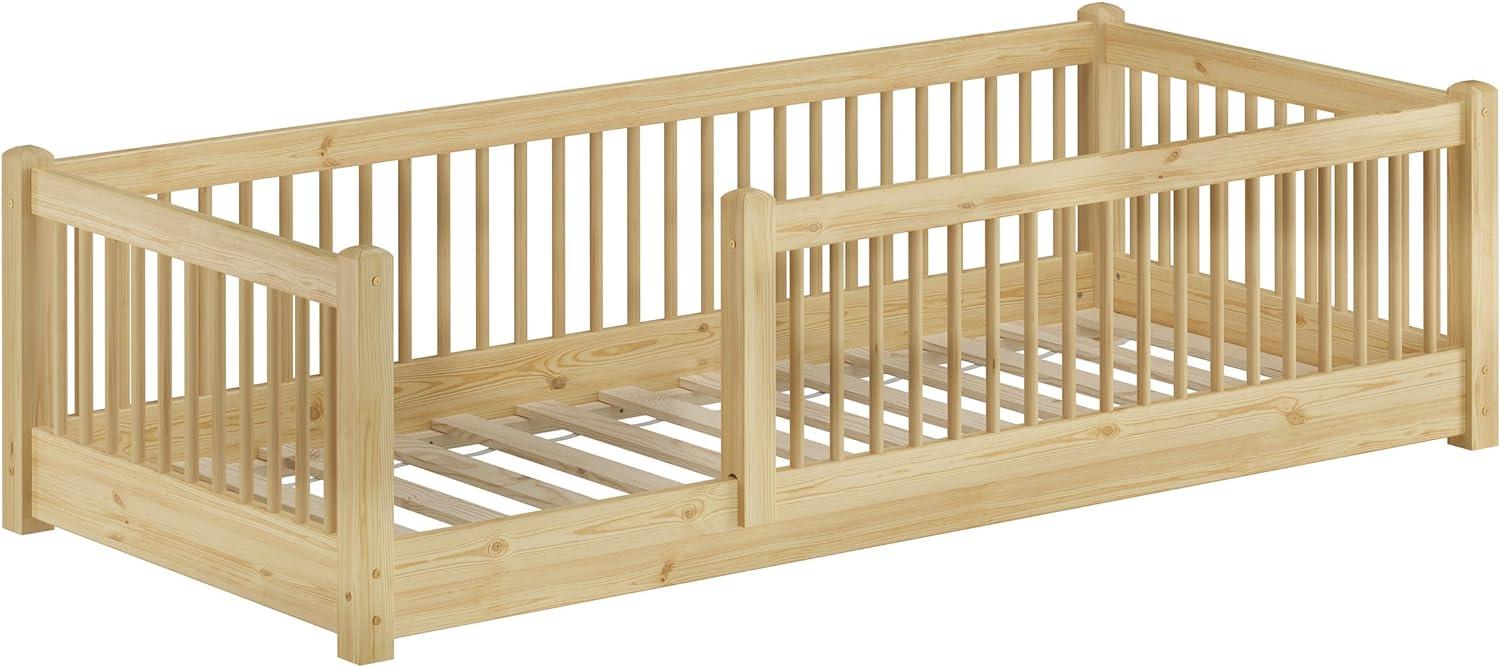 Kinderbett niedriges Bodenbett Kiefer natur 80x180 Kleinkinder Laufstall ähnlich Rollrost inkl. Bild 1