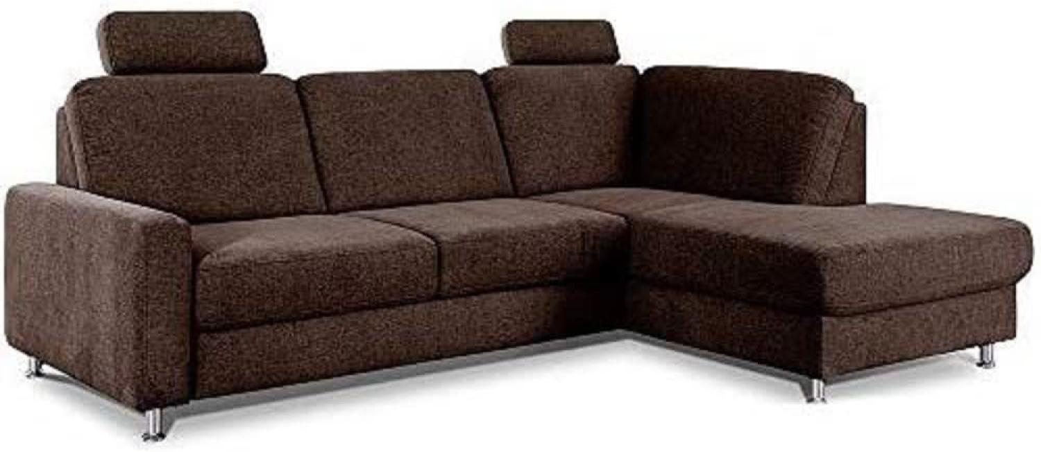 CAVADORE Ecksofa Clint / Sofaecke mit Ottomane rechts / Inkl. Bett, Bettkasten & Kopfstützen / Soft Clean Bezug: Leichte Fleckenentfernung / 246 x 86 x 165 / Flachgewebe: Braun Bild 1