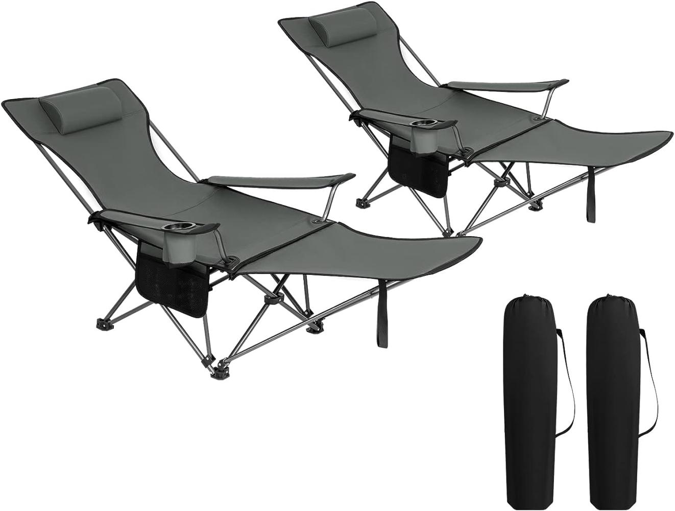 WOLTU 2er Set Campingstuhl klappbarer, Klappstuhl Liegestuhl für Outdoor, Angelstuhl Sonnenstuhl ultraleichter mit Armlehnen und Getränkehalter Grau Bild 1