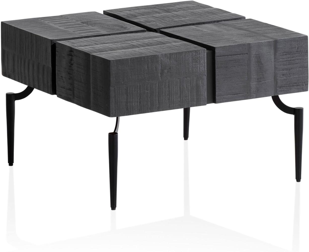 FineBuy Couchtisch Massivholz 60x60x40 cm Quadratisch mit Metallgestell, Kleiner Sofatisch Würfel-Form, Wohnzimmertisch Couch Modern, Kaffeetisch Cube Schwarz Bild 1