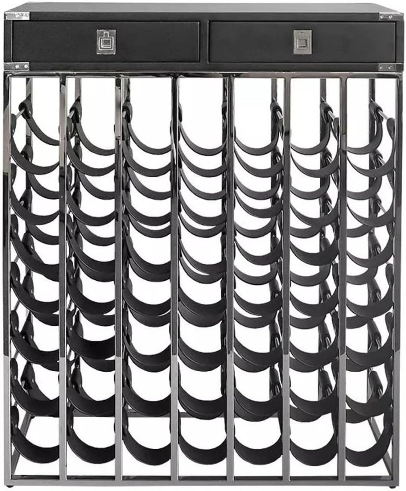 Casa Padrino Luxus Weinflaschen Regal mit 2 Schubladen Silber / Schwarz 84 x 25 x H. 104 cm - Weinregal Bild 1