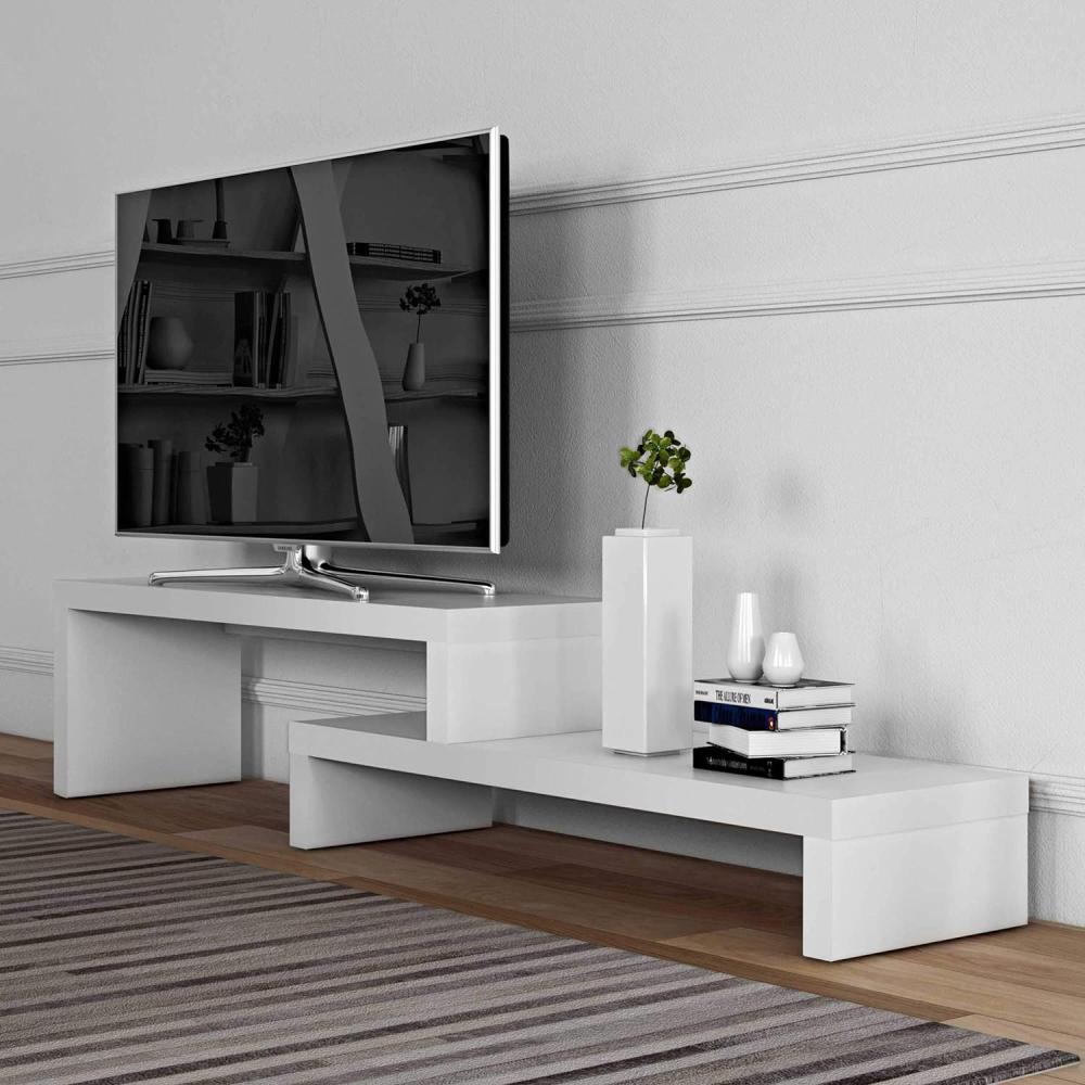 TEMAHOME Cliff 120 TV Tisch, minimalistisches Design, Echtholzfurnier, einfache Montage Holz weiss lackiert L125/ 235xB38xH20/40 cm Bild 1