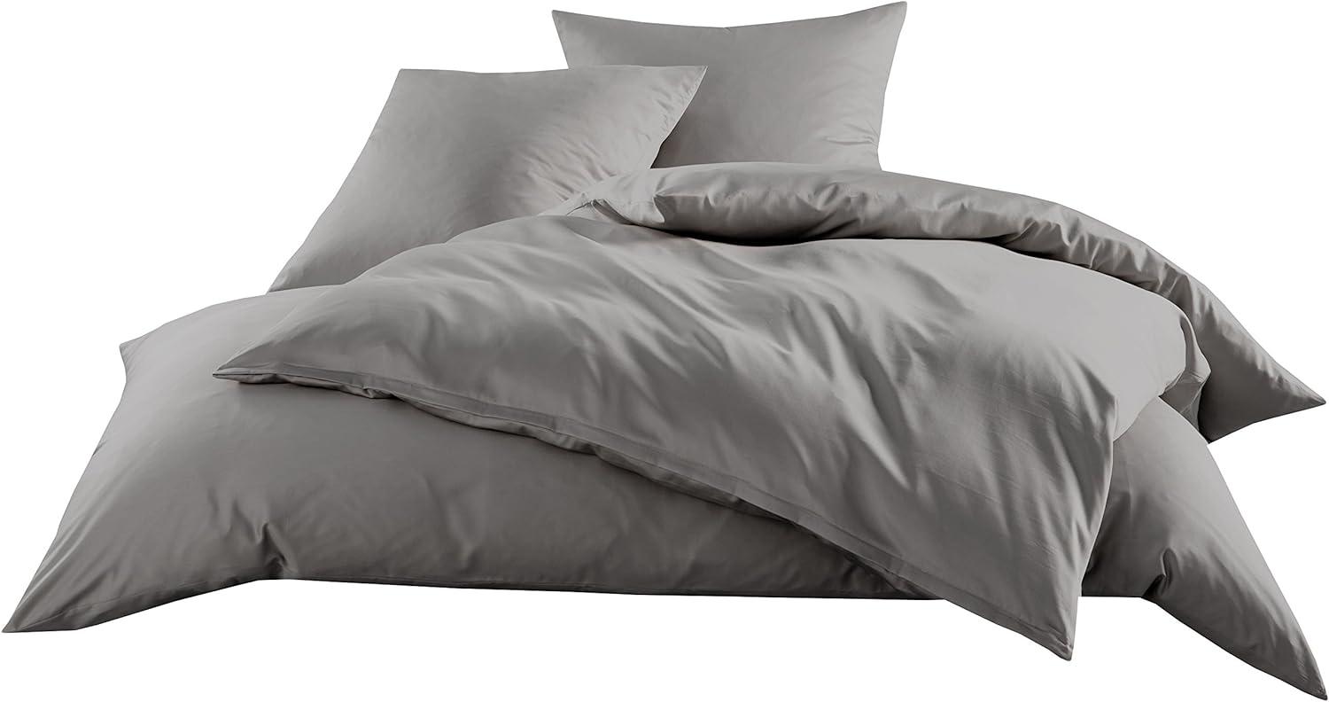 Mako-Satin Baumwollsatin Bettwäsche Uni einfarbig zum Kombinieren (Bettbezug 135 cm x 200 cm, Dunkelgrau) viele Farben & Größen Bild 1