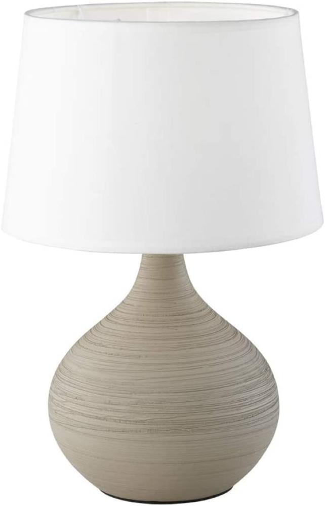 LED Tischleuchte Keramik Cappuccino mit Stoff Lampenschirm Weiß, Höhe 29cm Bild 1