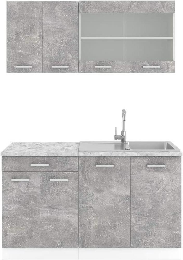 Vicco Küchenzeile Küchenblock Einbauküche R-Line Single 140cm (Beton/Weiß, Mit Arbeitsplatten) Bild 1
