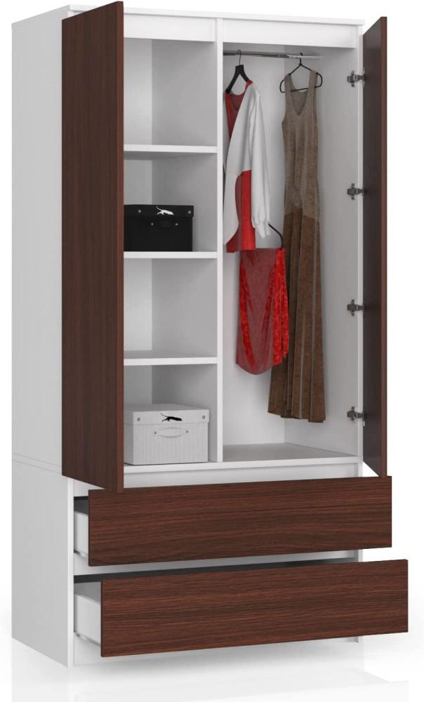 BDW Kleiderschrank 2 Türen, 4 Einlegeböden, Kleiderbügel, 2 Schubladen Kleiderschrank für das Schlafzimmer Wohnzimmer Diele 180x90x51cm (Weiß/Venga) Bild 1