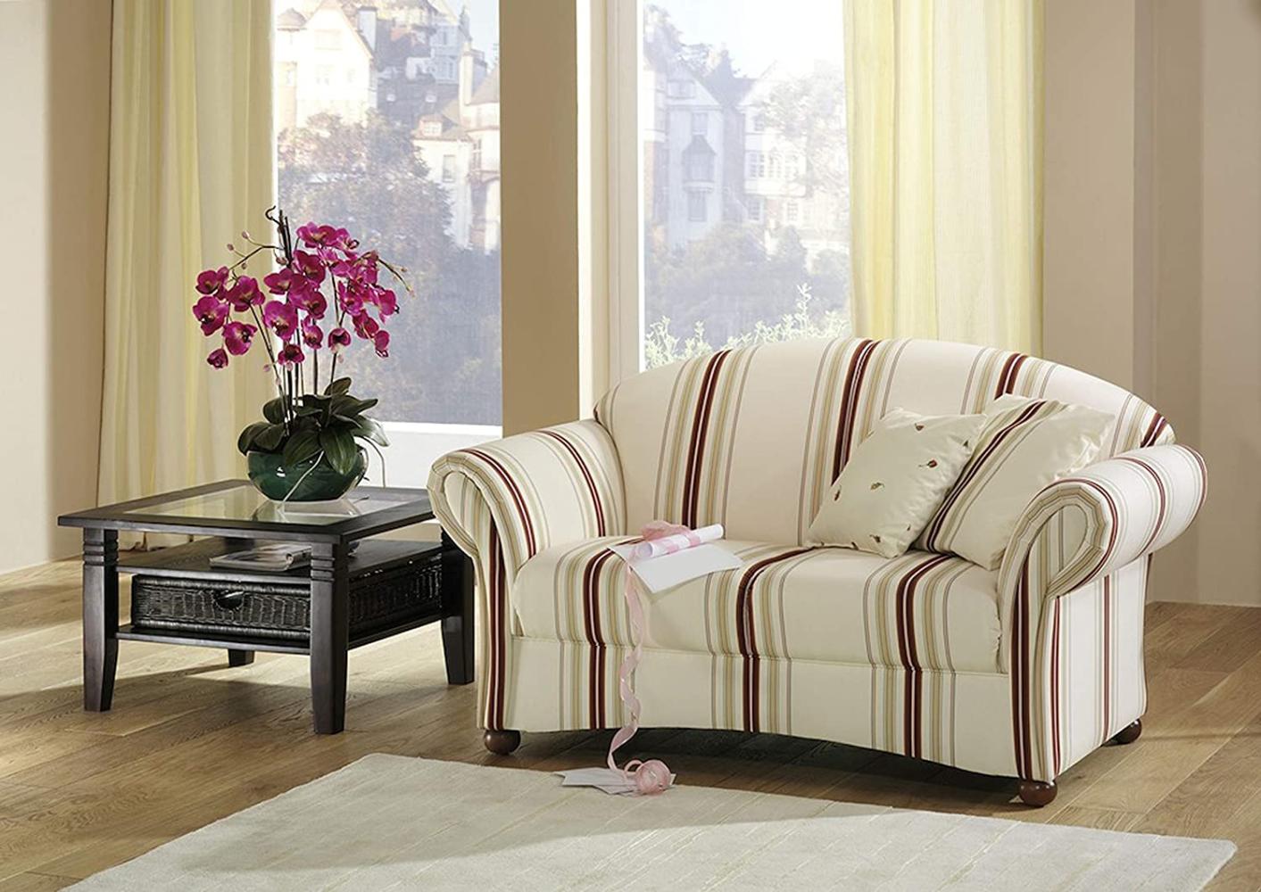 Corona Sofa 2-Sitzer Flachgewebe Weiß Buche Nussbaumfarben, Multicolor gestreift Bild 1