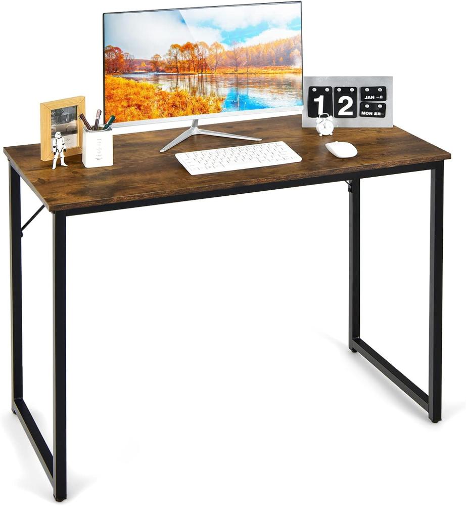 COSTWAY Computertisch Schreibtisch Bürotisch PC-Tisch Metallrahmen 100cm Platzsparend Bild 1