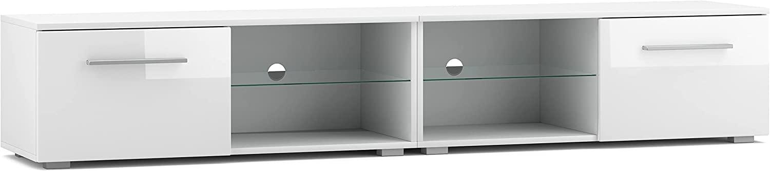 Domando Lowboard Rossano M3 Modern für Wohnzimmer Breite 200cm, Push-to-open-System, Weiß Matt und Weiß Hochglanz Bild 1