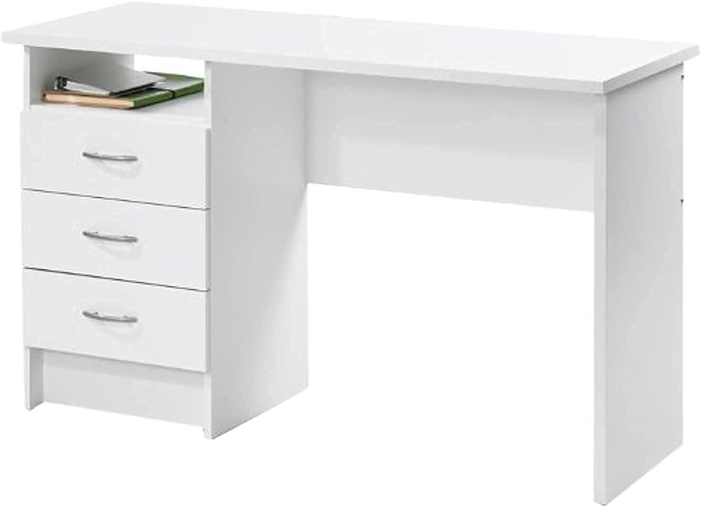 Linearer Schreibtisch mit drei Schubladen, weiße Farbe, Maße 120 x 72 x 48 cm Bild 1