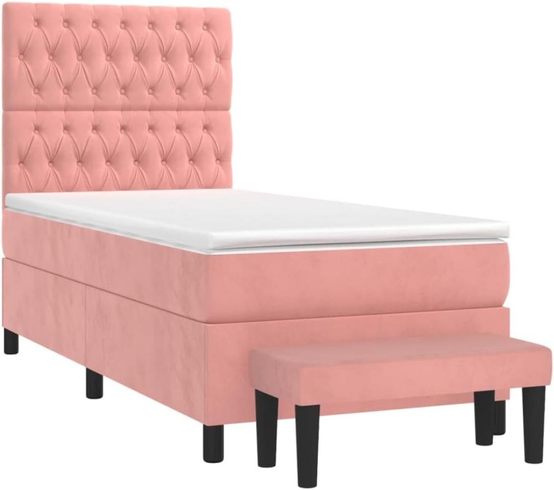 vidaXL Boxspringbett mit Matratze Rosa 90x200 cm Samt Bild 1