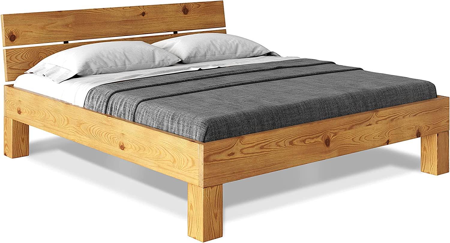 Möbel-Eins CURBY 4-Fuß-Bett mit Kopfteil, Material Massivholz, rustikale Altholzoptik, Fichte natur 180 x 220 cm Standardhöhe Bild 1
